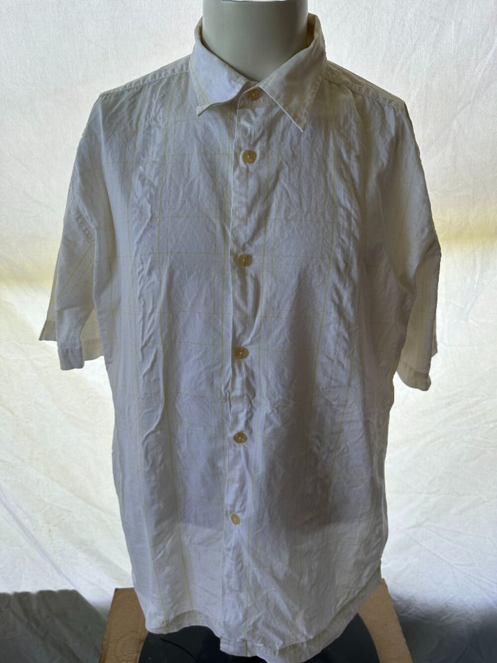 Callaway Golf Sport Men's Yellow White Checks SS Button Front Shirt Large Cotton
